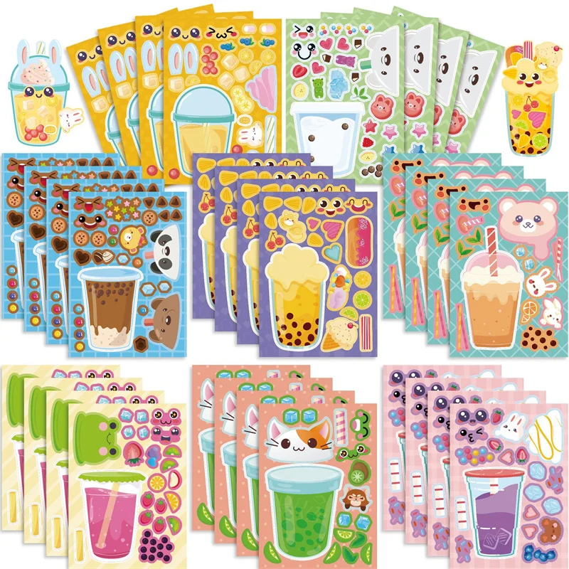 Make A Milk Tea Stickers Cute Catoon DIY Decoration Bubble Tea Puzzle Stickers Party Party Favor Supplies for Kids Birthday Gift