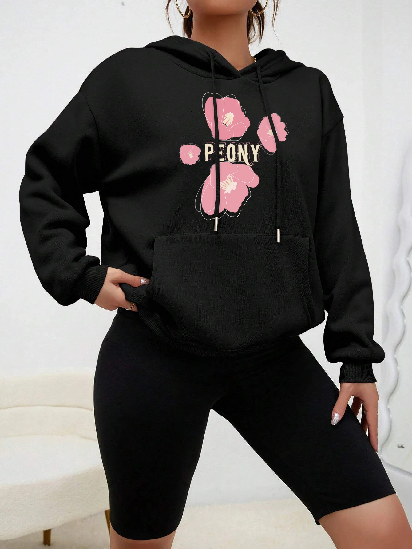 

Blooming Peony Flowers Hoody Woman Beautiful Flower Hoodie Casual Soft Women Hoodies fur-liner Spring Autumn Clothing