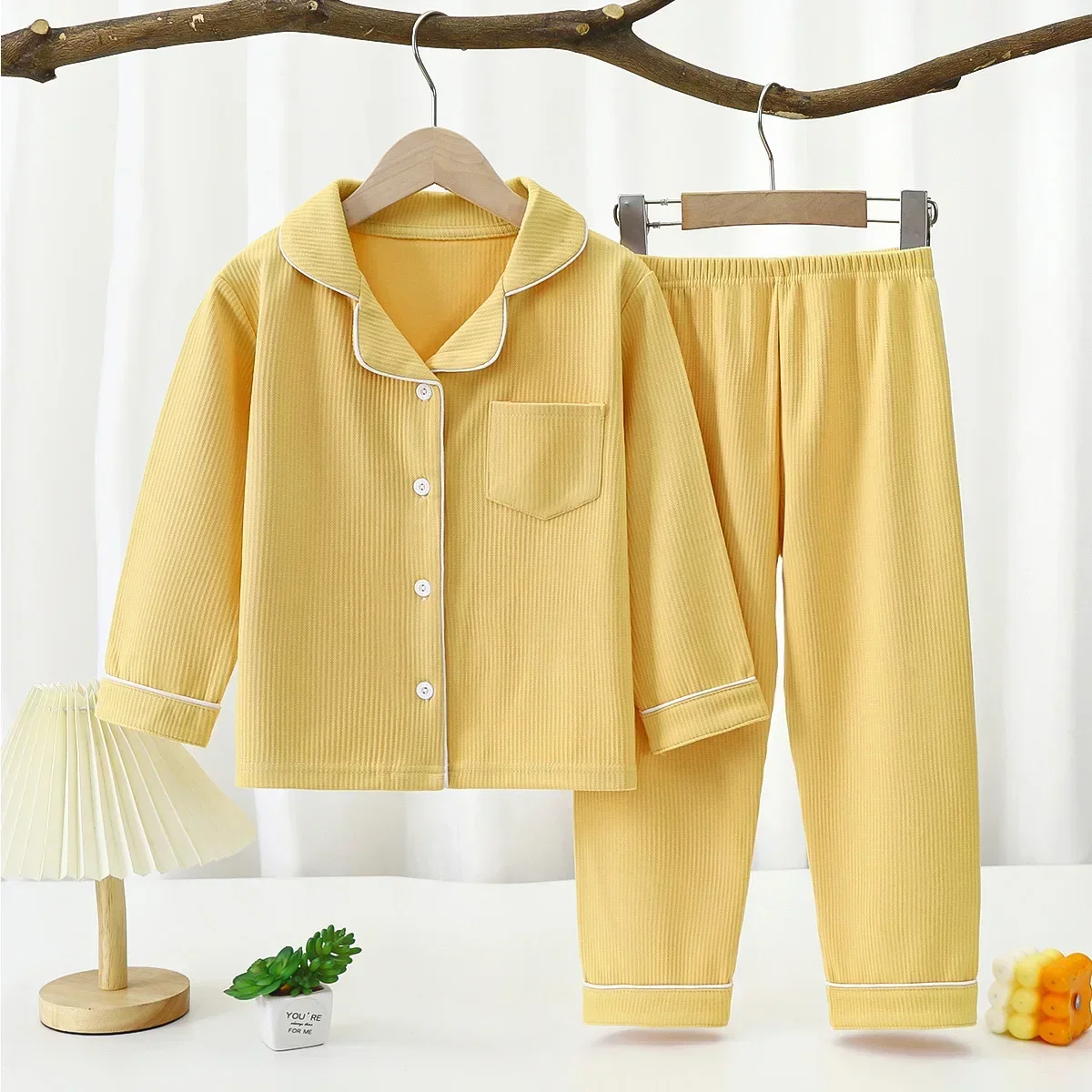 Children Pajama Sets Solid Color Autumn Winter Sleepwear for Kids Teen Pijamas Boys Girls Loungewear Baby Clothes 1-14T