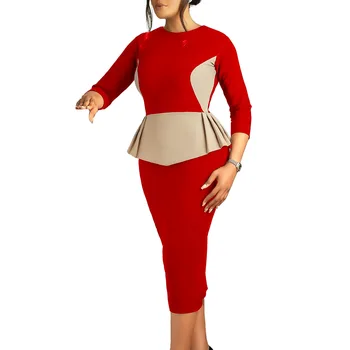 Robe africaine pour femmes pour soirée automne africain 3/4 manches Polyester Midi robe moulante tenues vêtements africains femmes