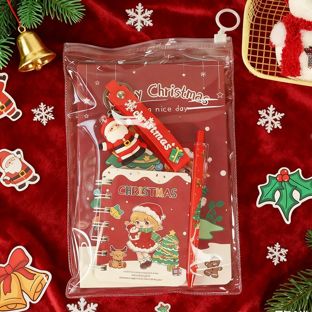 Christmas Themed Stationery Set Transparent Christmas Gel Pen Student Stationery Set Silicone Silicone Keychain For Holiday Gift