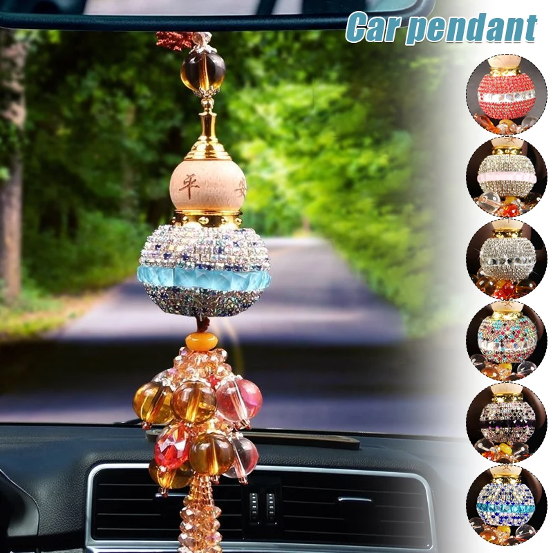 Car Pendant Ornaments Crystal Diamond Gourd Perfume Bottle Car Rearview Mirror  Pendants Car Key Chain Keyring Decoration