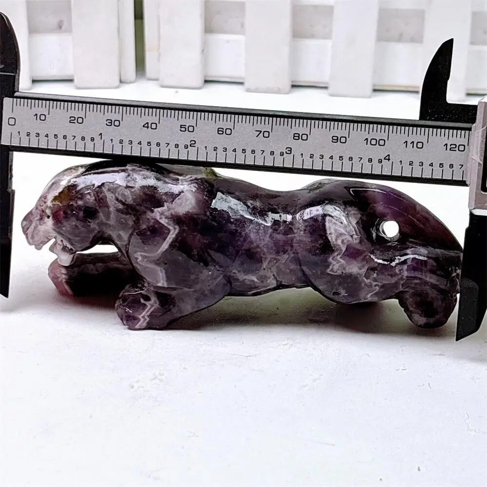 12cm Dream Amethyst Quartz Cheetah Carving  - Polished Natural Healing Stone Home Decor & Animal Craft Gift