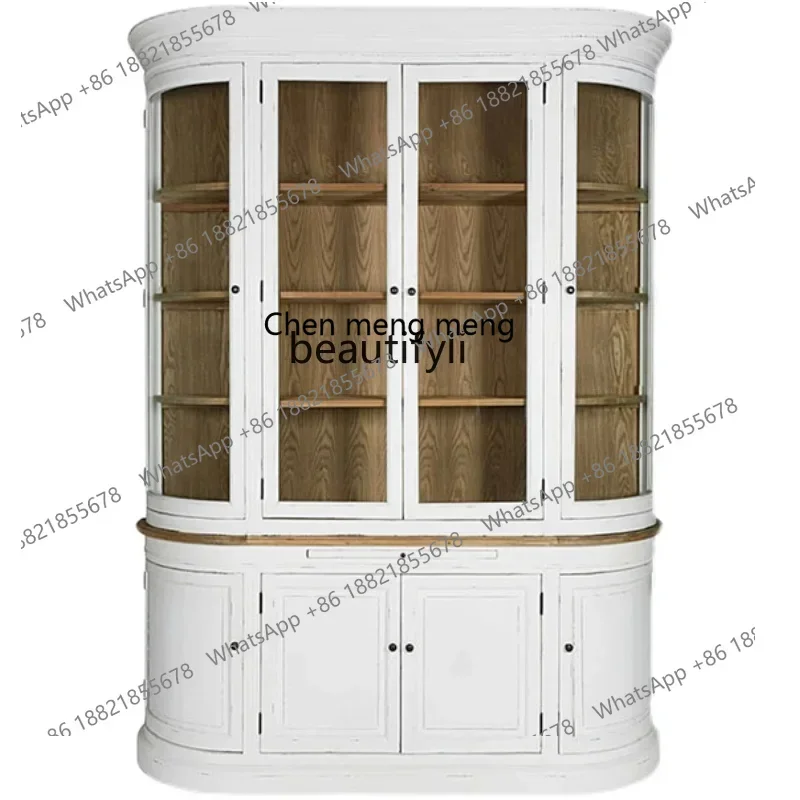 

cc182RFrench multi-functional shelf white old dining side cabinet simple wall display cabinet American solid wood