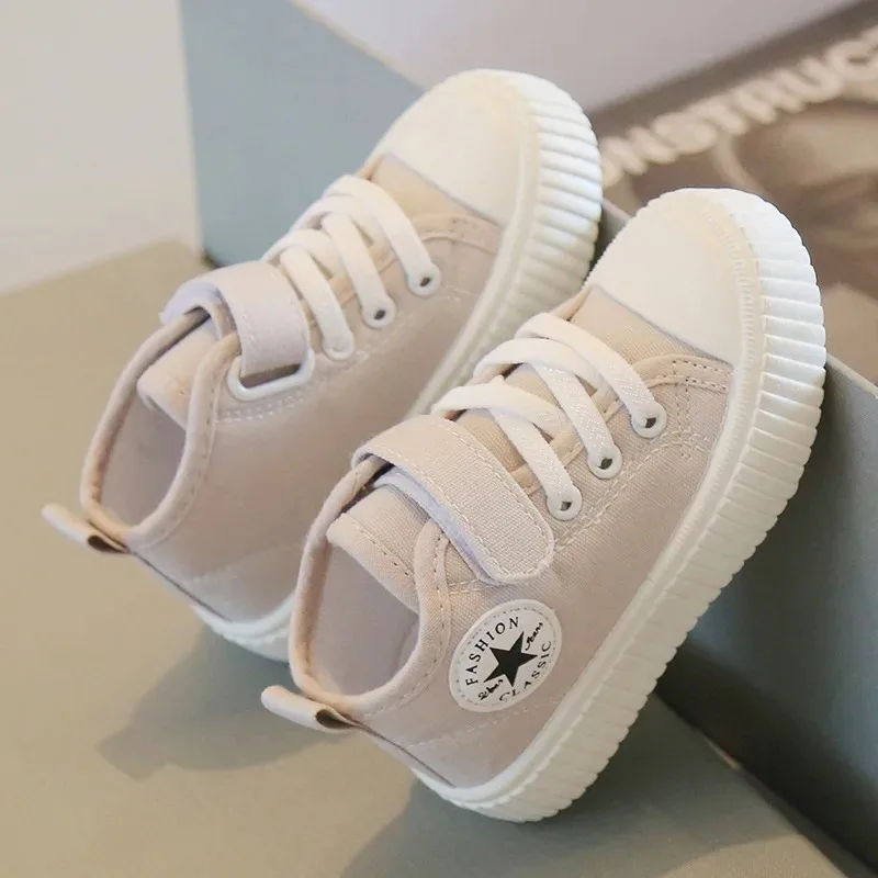 

Children Spring Autumn Soft Soled Casual Shoes Girls Canvas Shoes High Top Boy Solid Color Breathable Non Slip Thick Soled Shoes