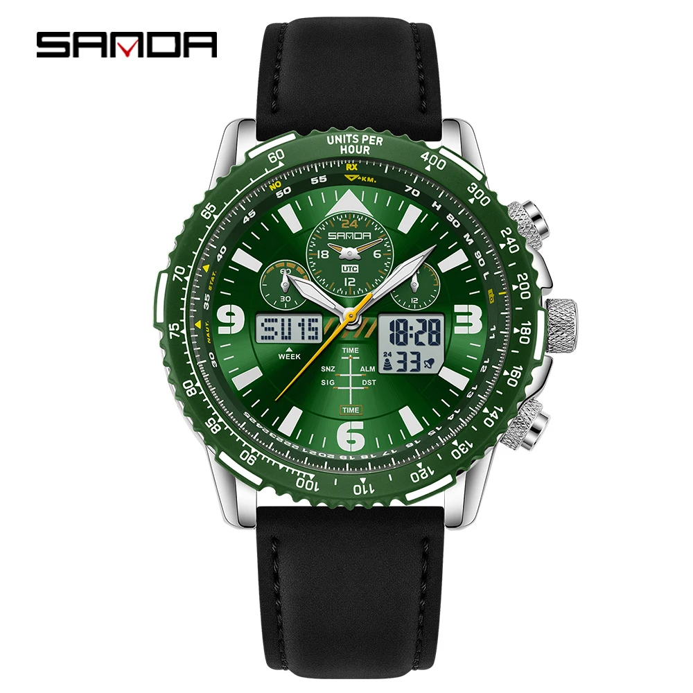 SANDA 6362 Fashion Men's Watch Electronic Quartz Dual Display 5ATM