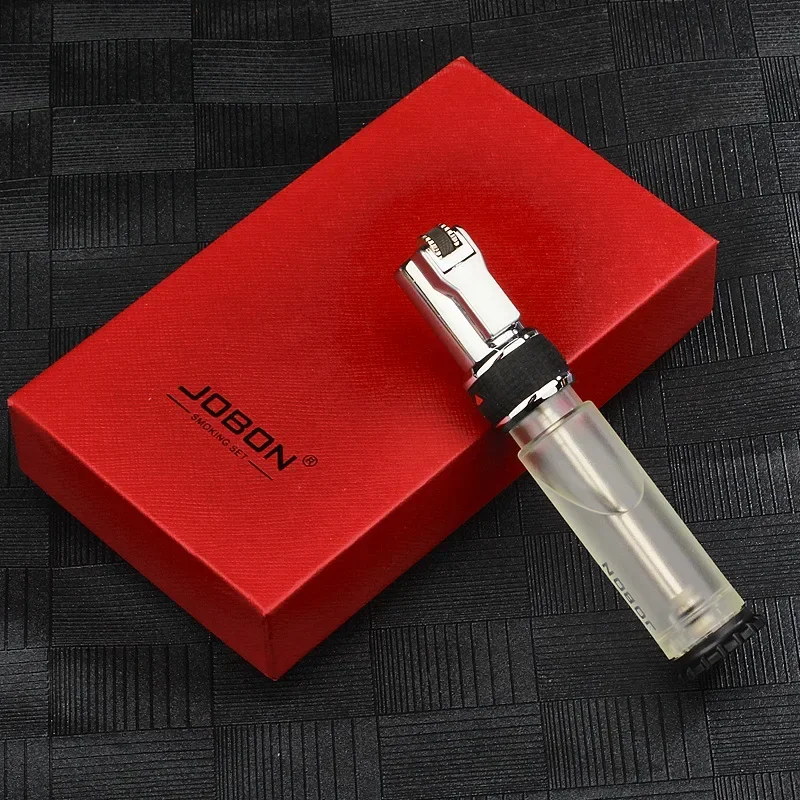 Windproof Blue Flame Direct Spark Lighter Personalized Transparent Visible Gas Box Cigar Multi purpose Grinding Wheel Igniter