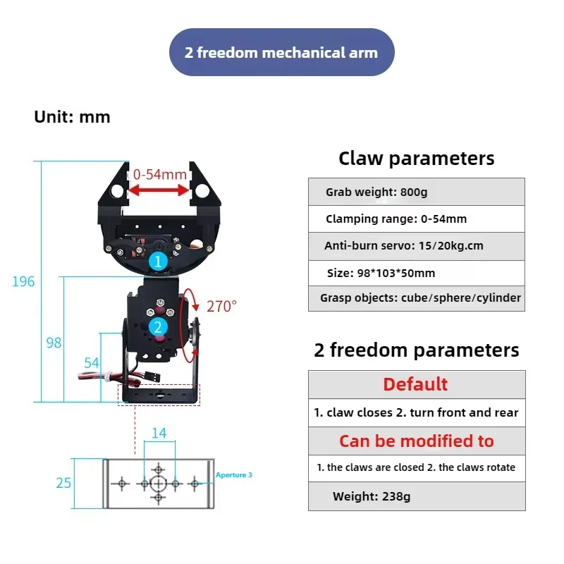 2/3/4/6 Multi-degree-of-freedom Robot Arm Servo Parallel Gripper Claw Stm32 Open Source Robotics Intelligent Cart Gripper