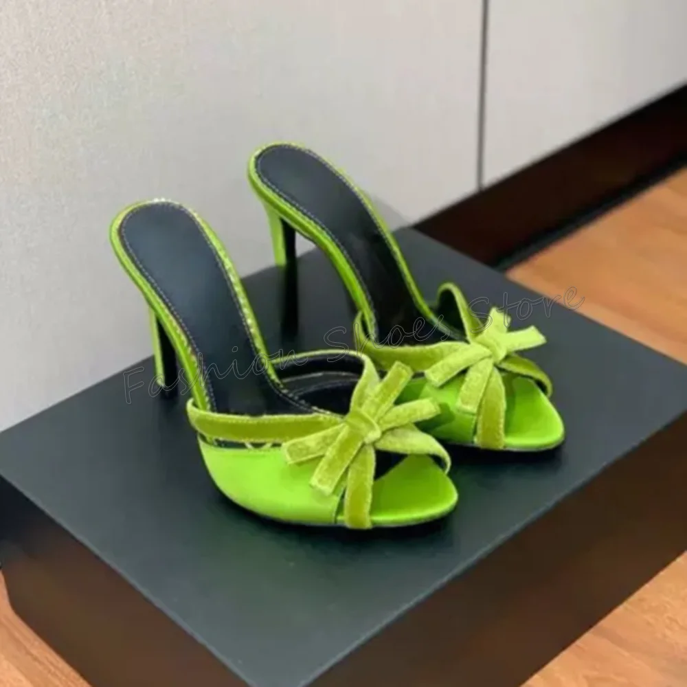 

Green Bow knot Decor Peep Toe Slippers Fashion Women Shoes Stilettos High Heels Party Banquet Dating 2025 Zapatos Para Mujere