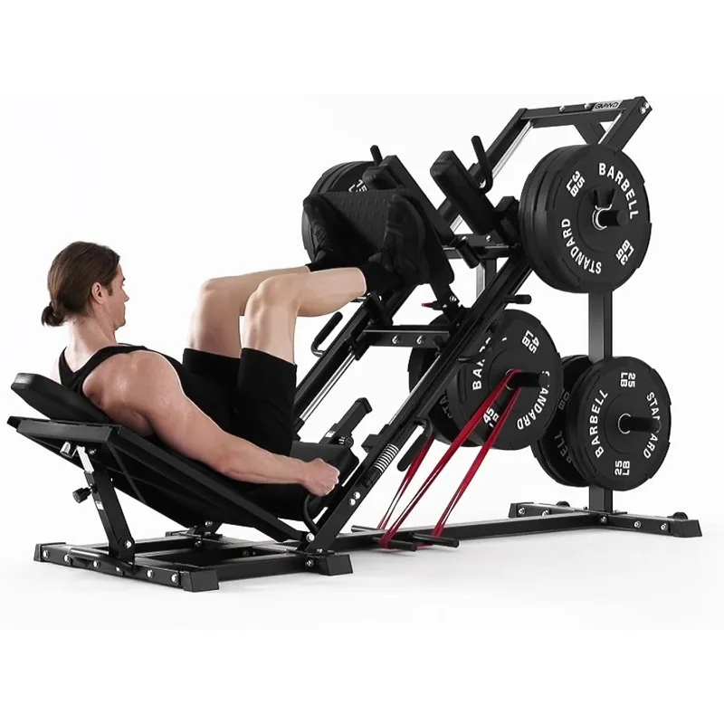 Combo de máquina de sentadillas Press Hack, máquina de ejercicio de piernas DD06-V2 con rodamiento lineal, especial para parte inferior del cuerpo con almacenamiento de pesas