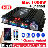 1600W Peak HiFi Sound Amplifier FM USB Remote Control Bluetooth Karaoke Player 4 Channel HiFi Stereo AMP Audio Amplifier