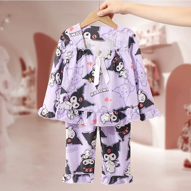 Sanrio 2024 Summer Cartoon Children's Pajamas Sets Anime Cinnamoroll My Melody Kuromi Long Sleeve Sleepwear Cute Boy Girl