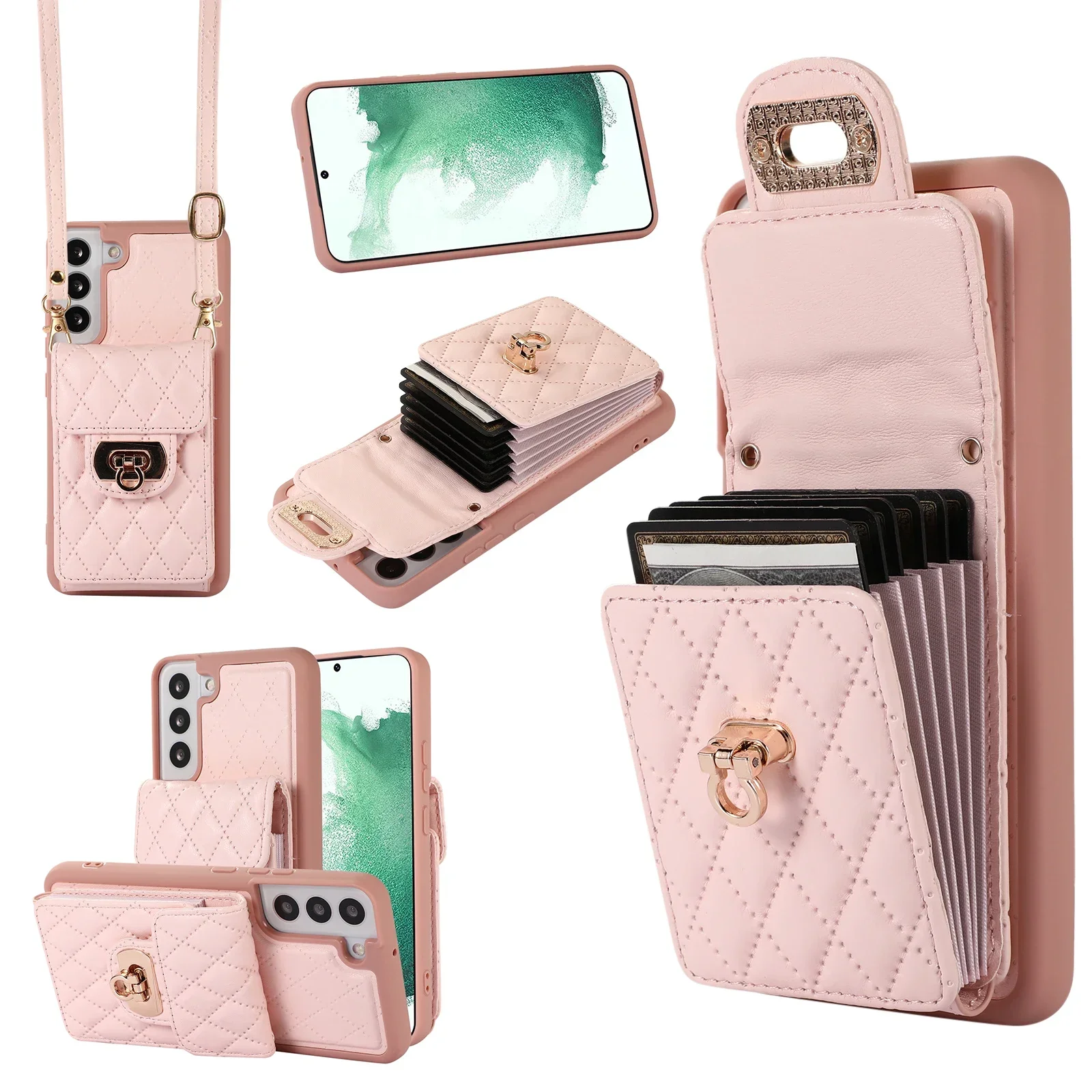 

Phone Case For Samsung Galaxy S20 S21 FE S22 S23 S24 Plus Ultra Shoulder Crossbody Lanyard Pu Leather Wallet Card Bag TPU Cover