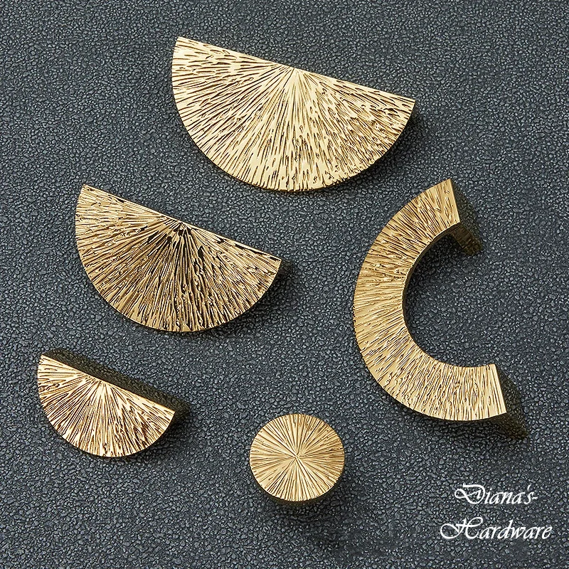 Bright Gold Handles for Furniture Kitchen Cabinet Door Wardrobe Brass Linear Hammer Handle and Knob Luxury Drawer Knobs Handles