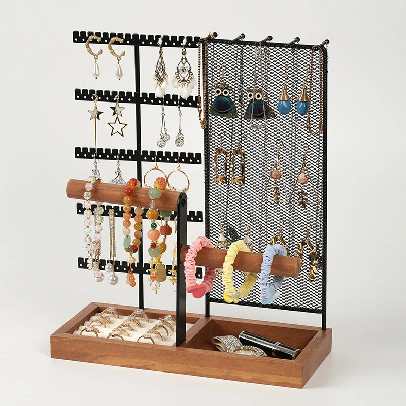 Multifunctional Earring Display Rack Necklace Ring Storage Rack Detachable Wooden Bottom Women Bracelet Watch Jewelry Rack