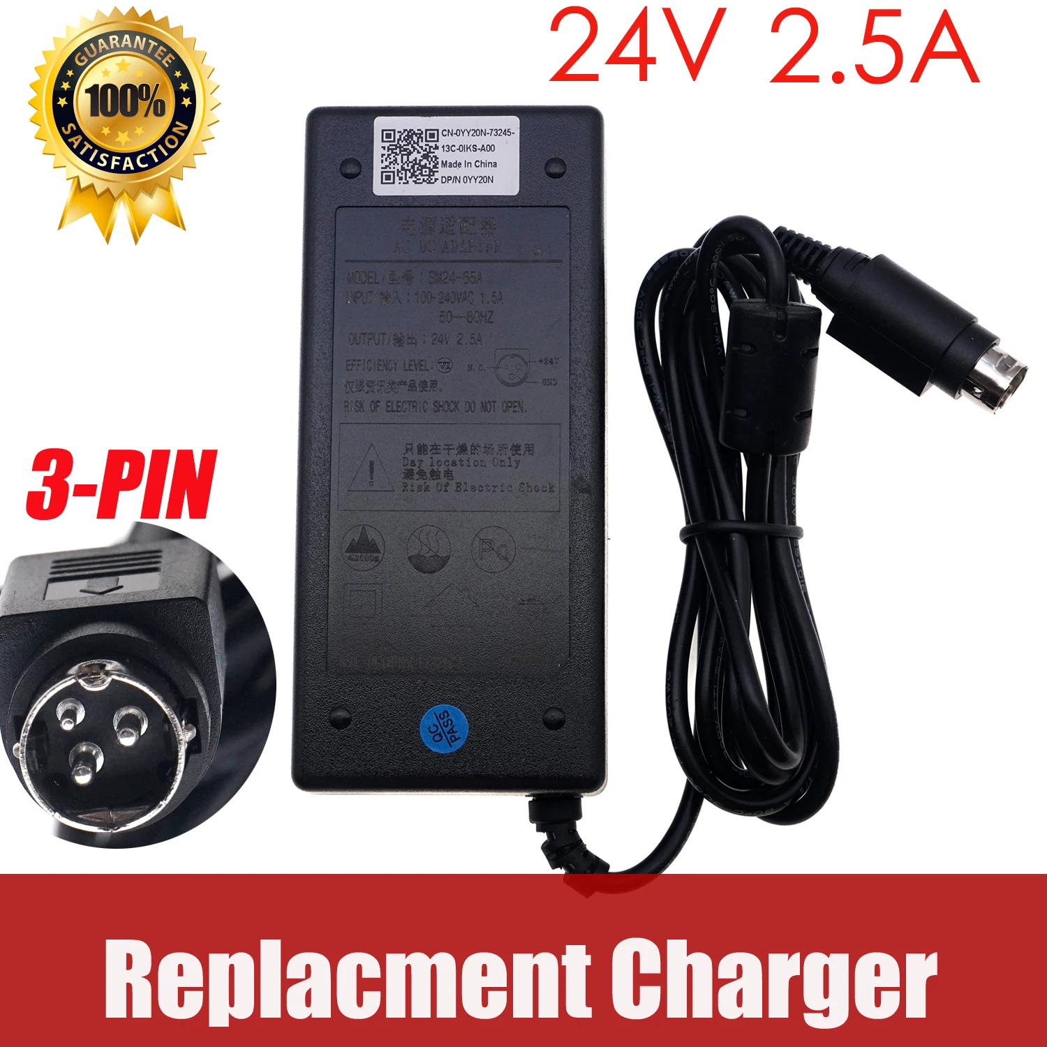 

FOR GVE 24V 2.5A 60W GM601-240250 AC Adapter Charger Printer Power Supply 3-Pin Plug GM60-240200-F