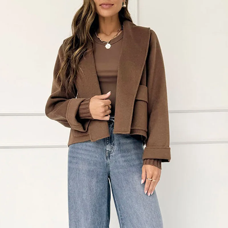 Mode High Street Einfarbig Oberbekleidung Neue 2025, Herbst frauen Revers Lange Ärmeln Casual Jacken Elegante Temperament Strickjacke