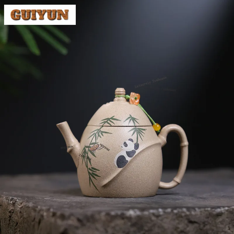 190ml Antique Yixing Purple Clay Teapots Famous Master Handmade Panda Pot Raw Ore White Section Mud Kettle Zisha Tea Set Craft