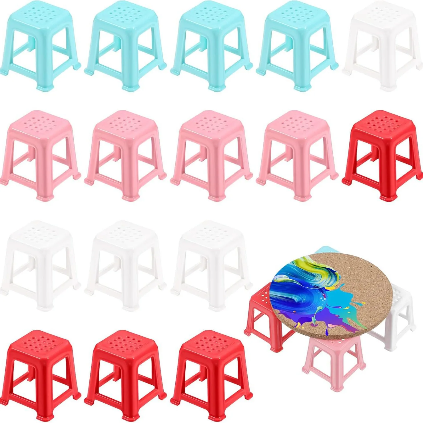

【16 Pack Miniature Chairs】Decorative Stools for Dollhouse,Craft Projects,Wedding Centerpieces - Tiny Seat Decor for DIY Displays
