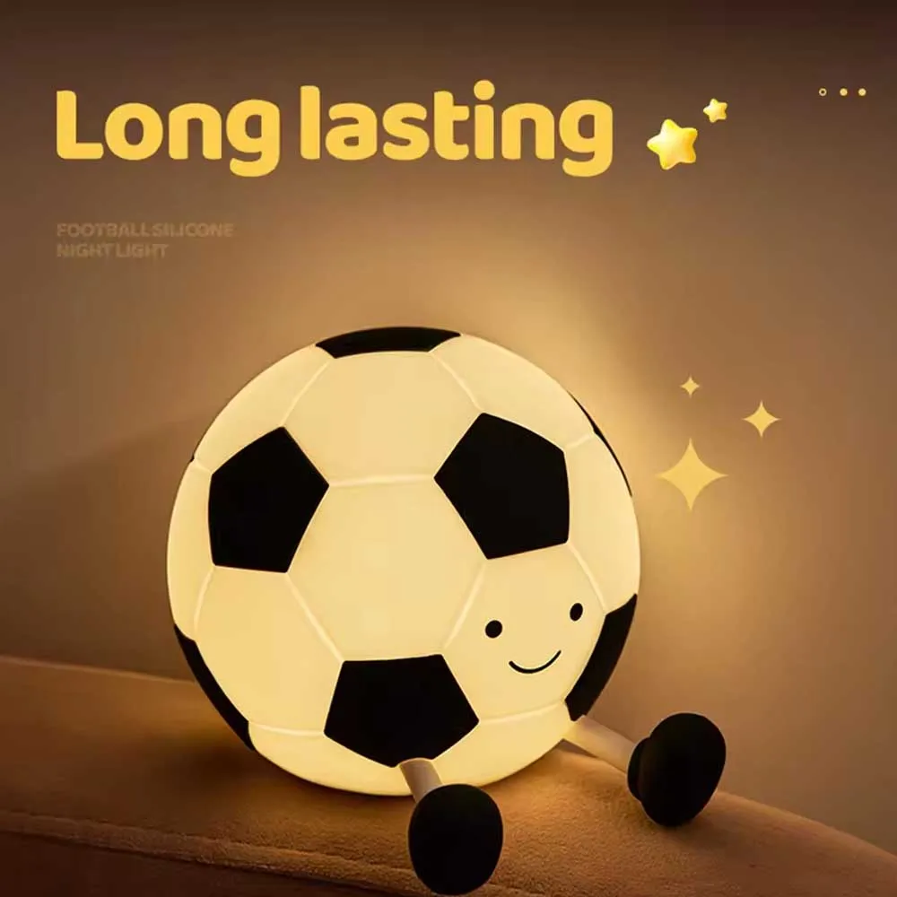 Cute Soccer-Themed Silicone Tap-Activated Night Light, Warm-Tone LED Light with 3 Brightness Settings, Timer Function, USB-C