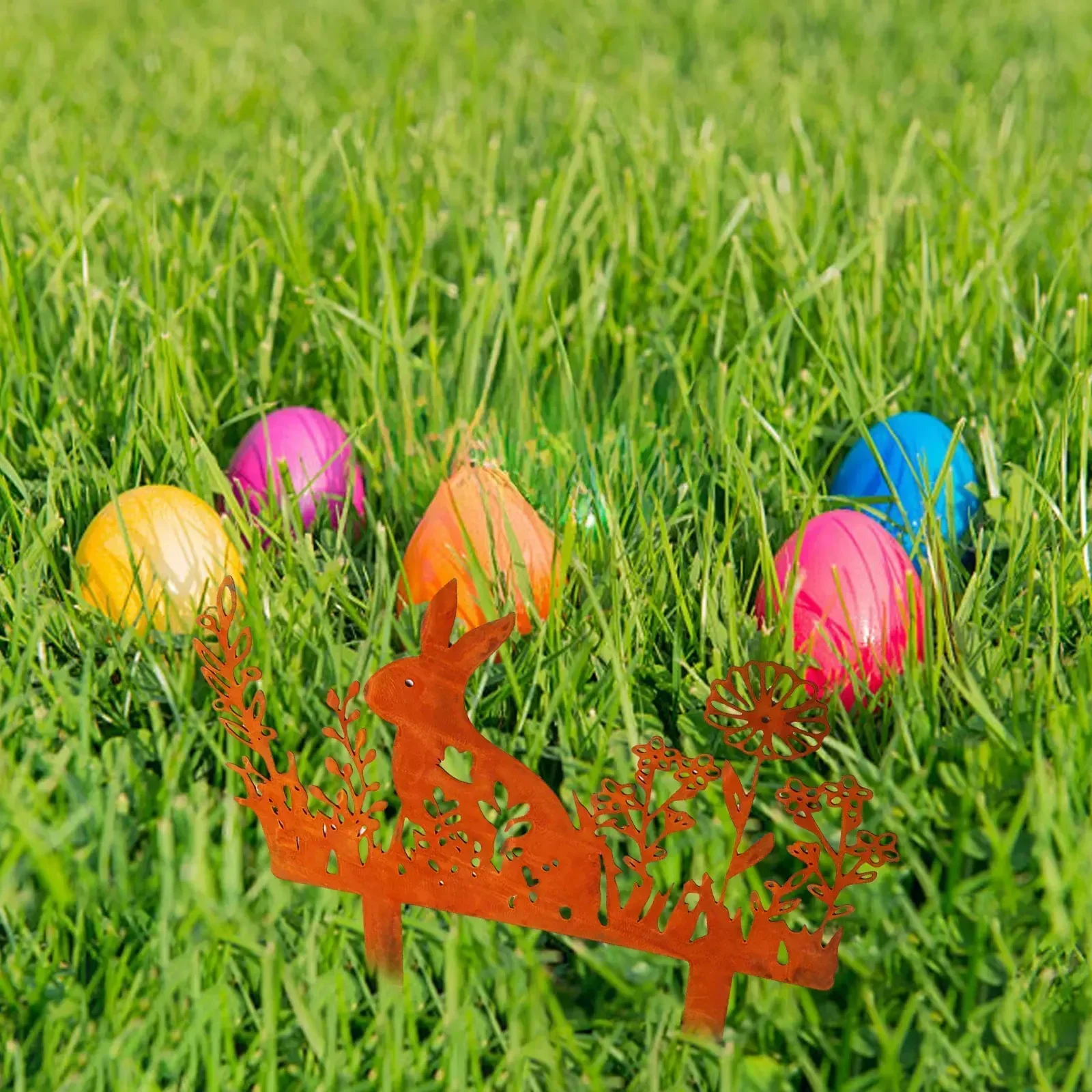 

Металлическое украшение в виде кролика для сада, наружный декор, очаровательный пасхальный декор, простая установка.