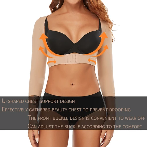 Imagen 2 del producto Moldeadores de brazo superior de compresión de manga larga para mujer, ropa moldeadora de brazo, Corrector de postura jorobada, soporte para hombros y pecho, camisetas push-up