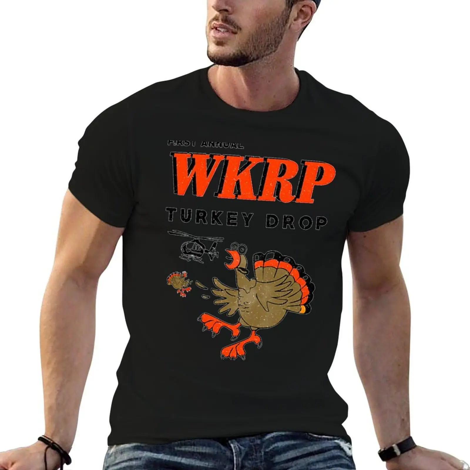 

First Annual WKRP Turkey Drop T-Shirt t shirts for man cotton funny man t shirt designer T-Shirt