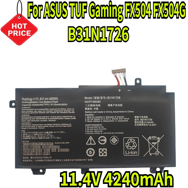 

11.4V 4240mAh B31N1726 Battery for ASUS TUF Gaming FX504 FX504G FX504GD FX504GE FX504GM FX505 FX505DT FX505DV FX505GE FX80