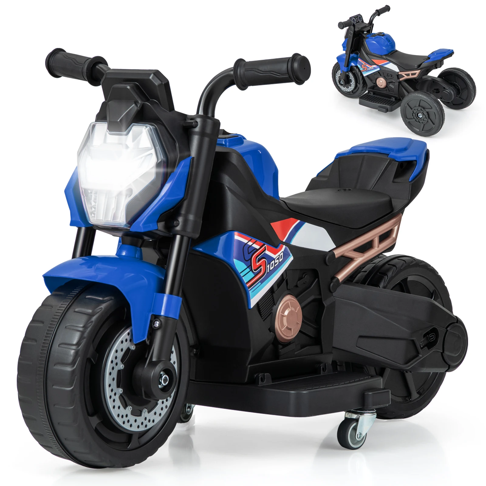 2-in-1 Kids Electric Motorcycle w/Detachable Training Wheels Headlight & Horn