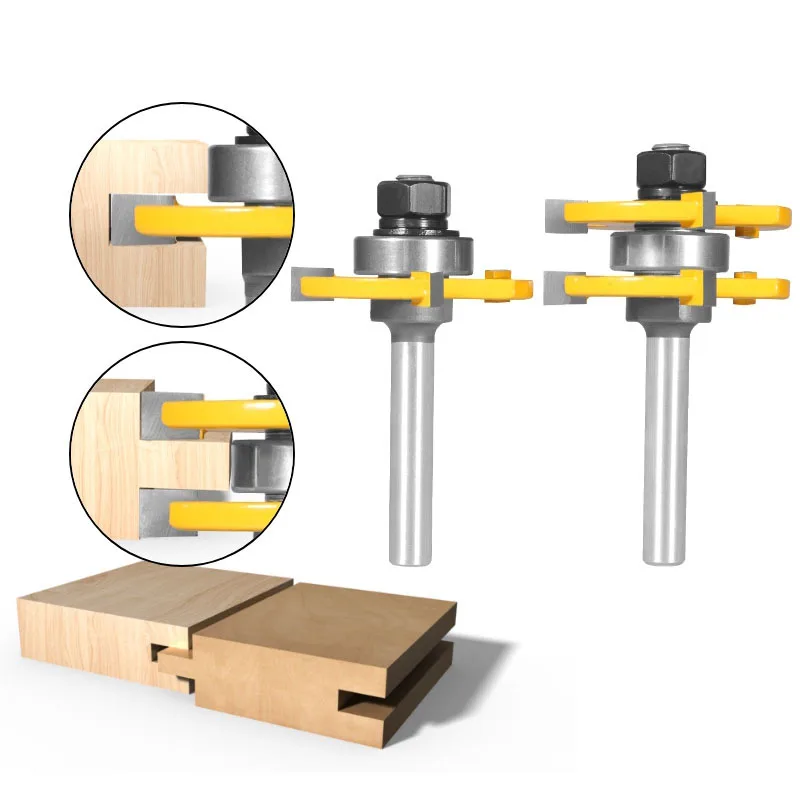 2 pcs 6.35mm 1/4inch Shank high quality Tongue & Groove Joint Assembly Router Bit Set 1-7/8 Stock Wood Cutting Tool