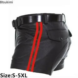 Pantalones cortos informales de cuero Pu para hombre, estilo callejero a la moda, bonitos pantalones cortos de piel sintética para motocicleta, pantalones Punk de tendencia para Club, pantalones de talla grande para hombre