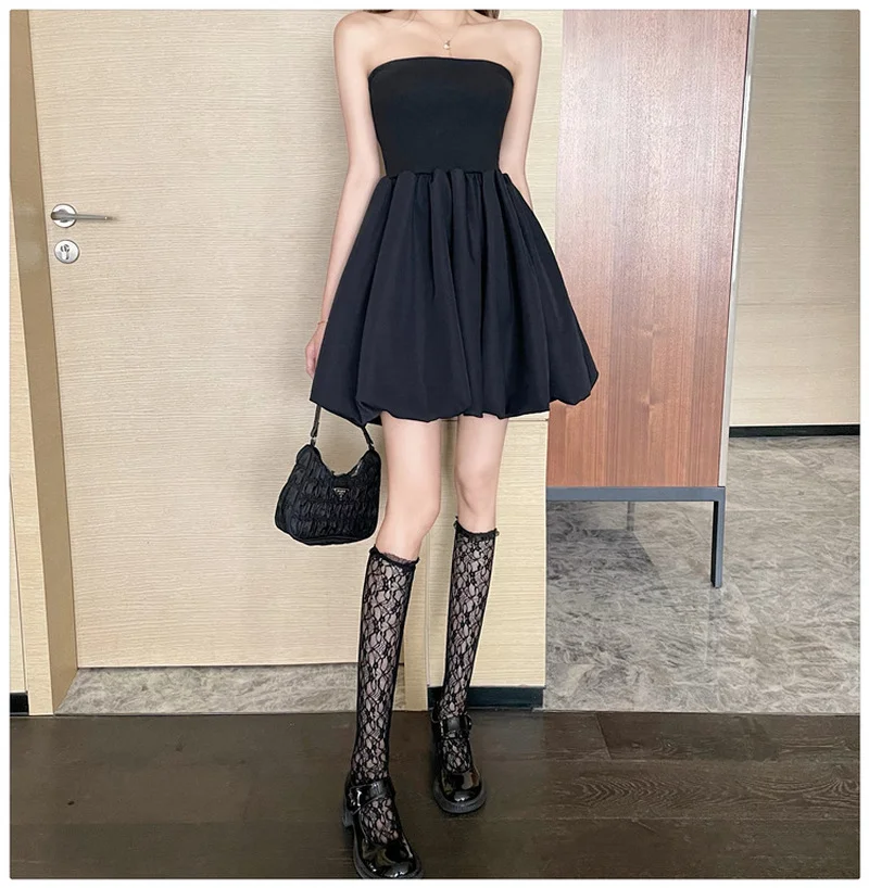 Emo Tube Top Gaun tanpa tali gaun seksi y2k gaun ramping pinggang tinggi baru musim panas 2023 Gaun A Line Bodycon Punk Dark Academia