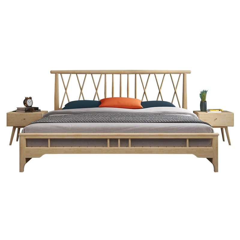 

Nordic, solid wood bed, master bedroom, modern, simple, queen bed, single, double, log