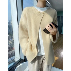 100% Wool Ladies Winter Sweater Cardigan Ladies Round Collar Long Sleeve Jacket And Knitted Women Knit Cardigan Sweater