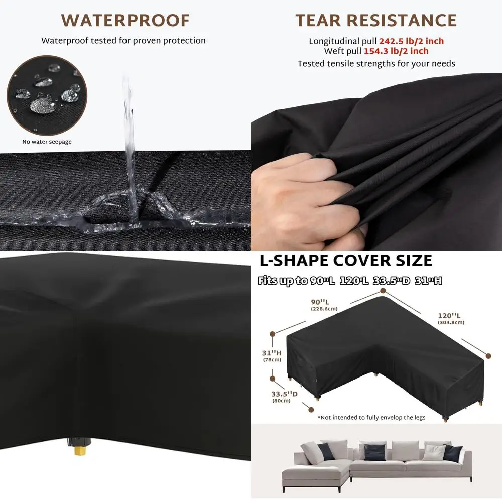 

L-образный чехол для секционного дивана на открытом воздухе, 90x120/89x118 дюймов, водонепроницаемый чехол для мебели для патио 600D, сверхмощный садовый диван Prot