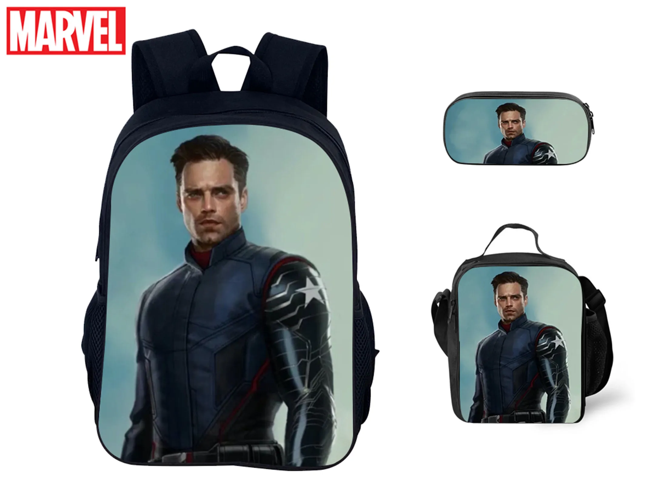 HOT Student Winter Soldier Big Backpack and Waterproof Lunch Box Pencil Case 3Pcs Set-Back to School Knapsack for Kid