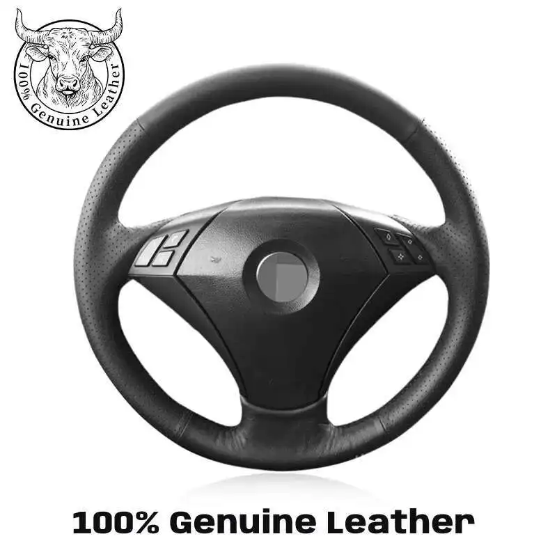 

For BMW E60 (Sedan) 530d E61 (Touring) 2003-2009 Auto Interior Accessories DIY Car Steering Wheel Cover Braid Genuine Leather
