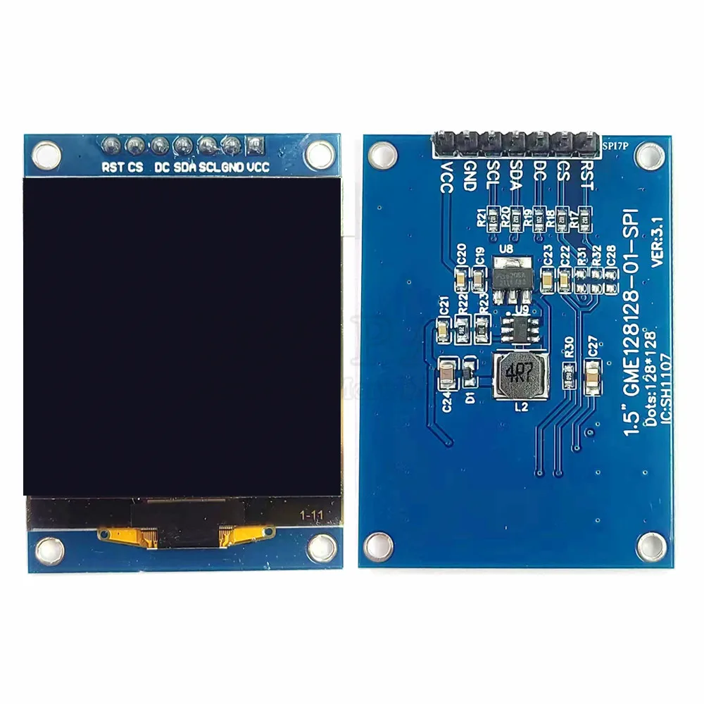 

1.5 Inch OLED Screen Module I2C IIC 7Pin 128*128 COG SH1107 Drive White LCD Display Low Power Consumption 3.3V