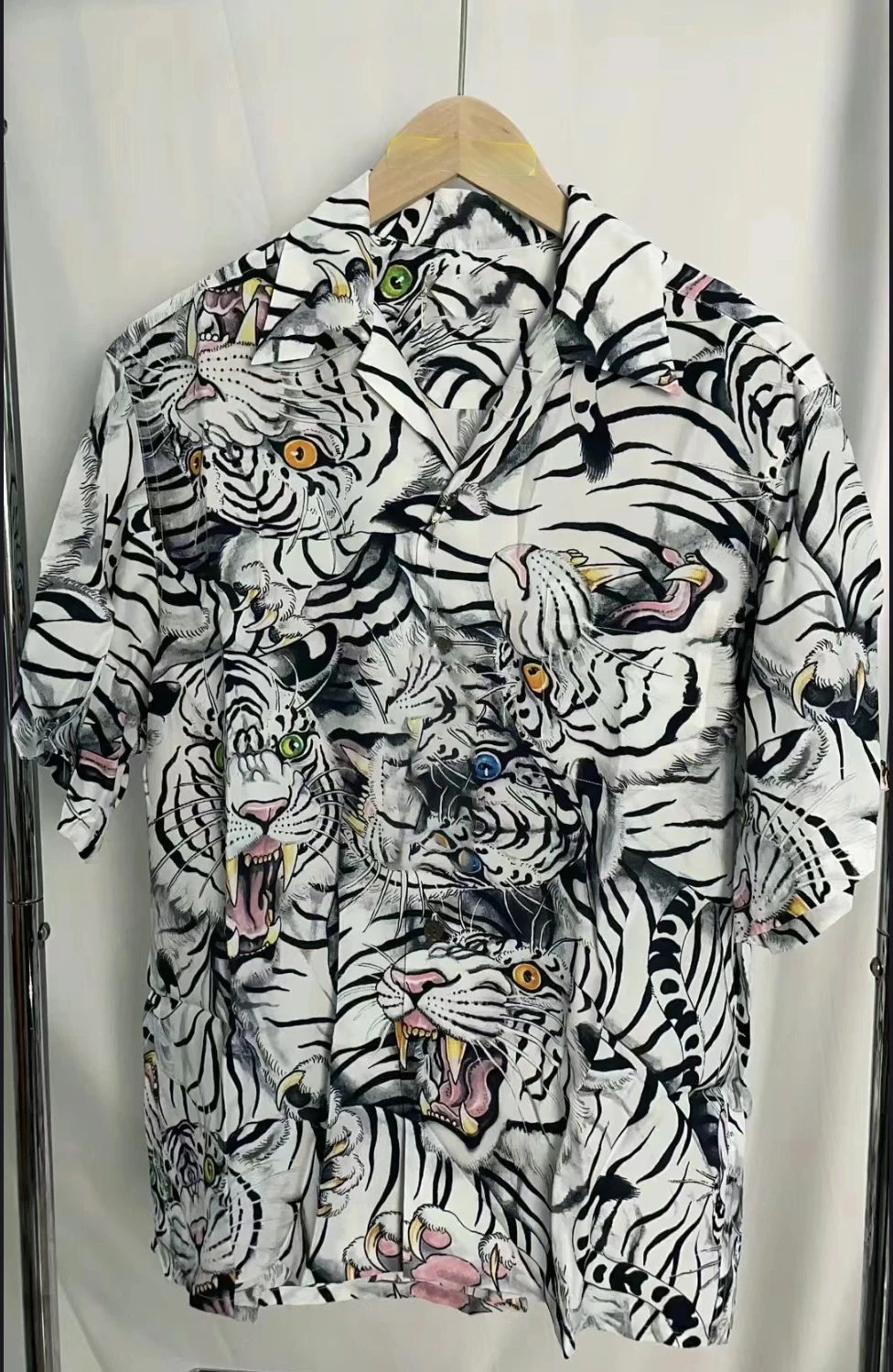 Summer Hawaiian Shirts For Men Hip Hop Mens Animal Tiger Funny Printed White Pink Shirts Men Korean Casual Holiday Tops Shirt