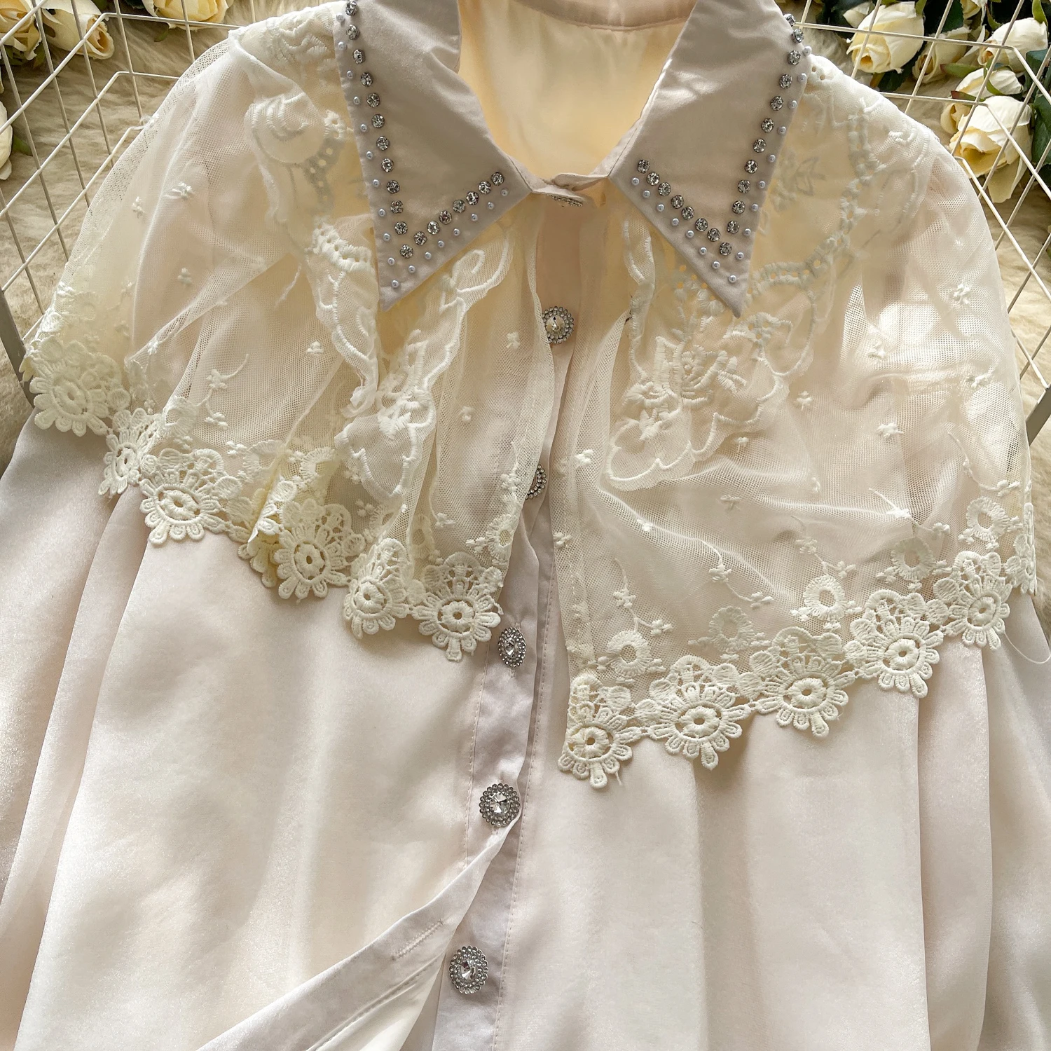 بلوزة Y2k Goth Spice Girl بأكمام طويلة مطرزة بالخرز للنساء واحدة الصدر من الدانتيل ملابس علوية ضيقة للسيدات #6