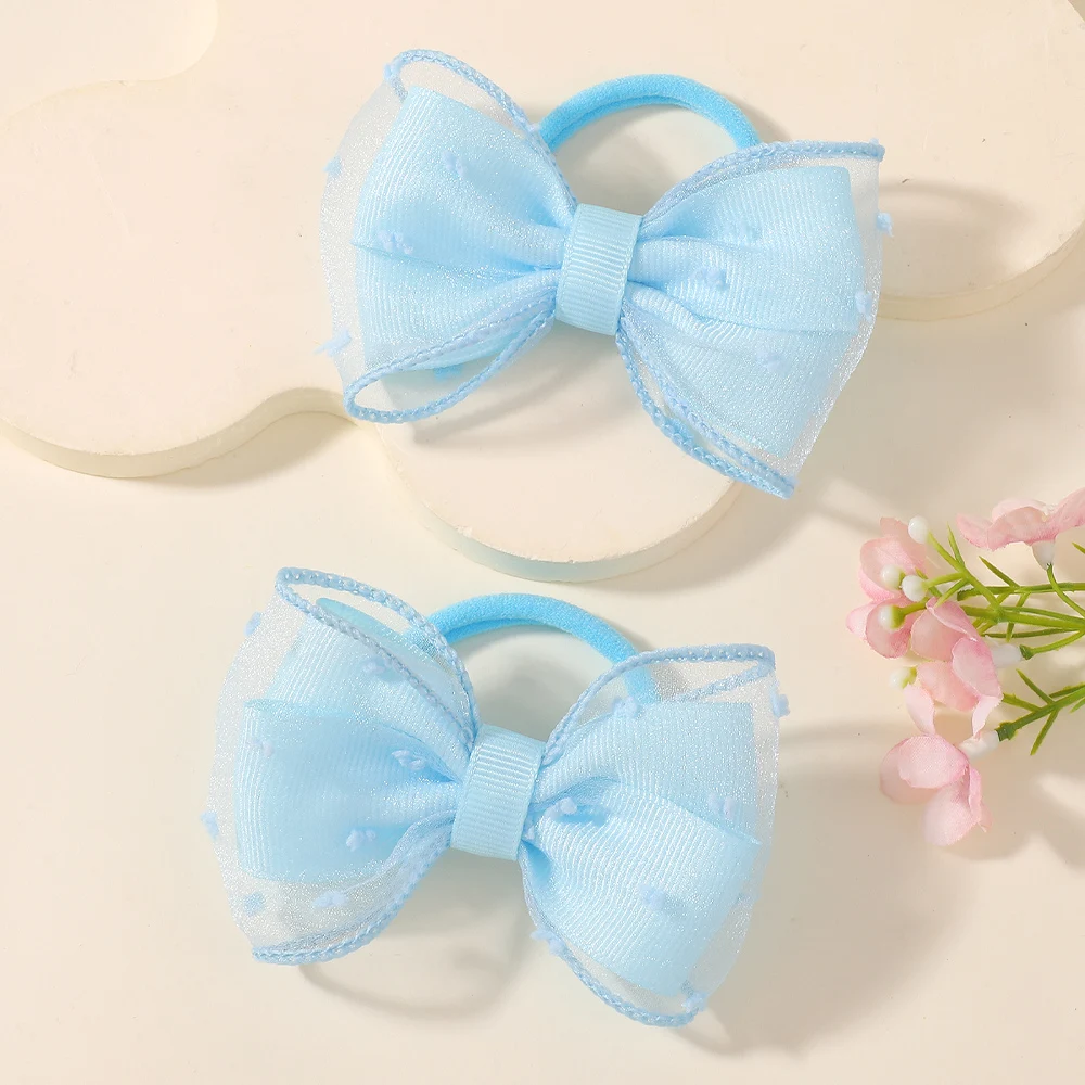 BABY BOWS 2 Stück/Set Kinder Mädchen Niedliche Doppelschichtige Schleifen-Haargummis Haarbänder Kinder Basis-Pferdeschwanz-Kopfschmuck Haaraccessoires – Detail 11
