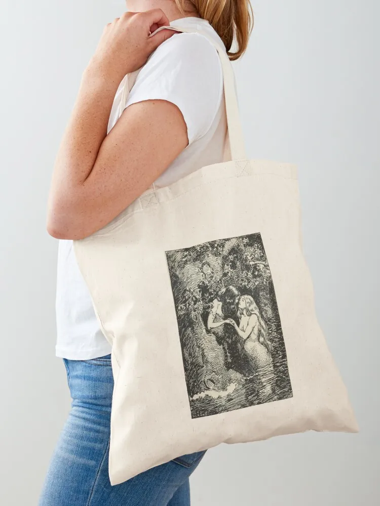 

The Nymph Caught The Dryad In Her Arms By H.R. Millar (1904) Sapphic Vintage Print Tote Bag tote bag screen Women's bags