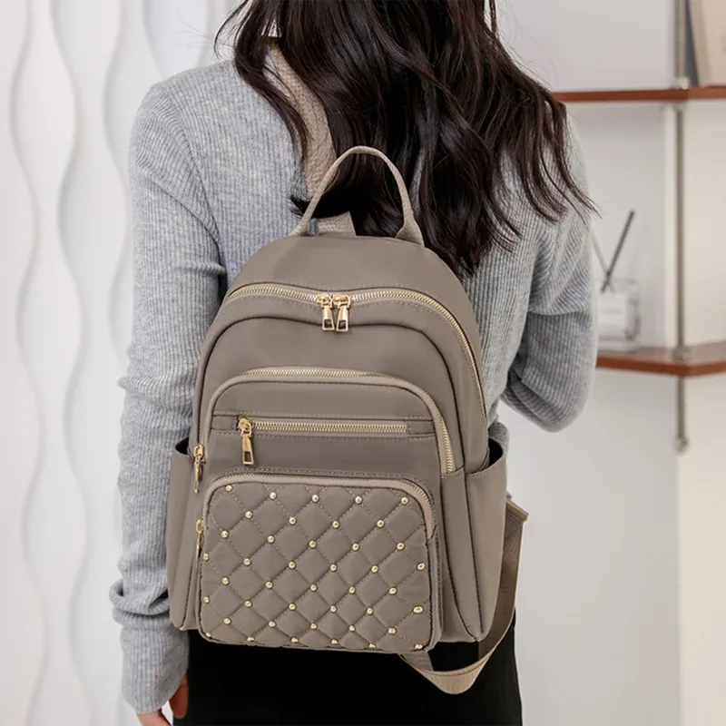 Rhombic lattice rivet Backpack Women Shoulder Small Backpack Multi-Function Ladies Phone Pouch Pack Ladies School Bags