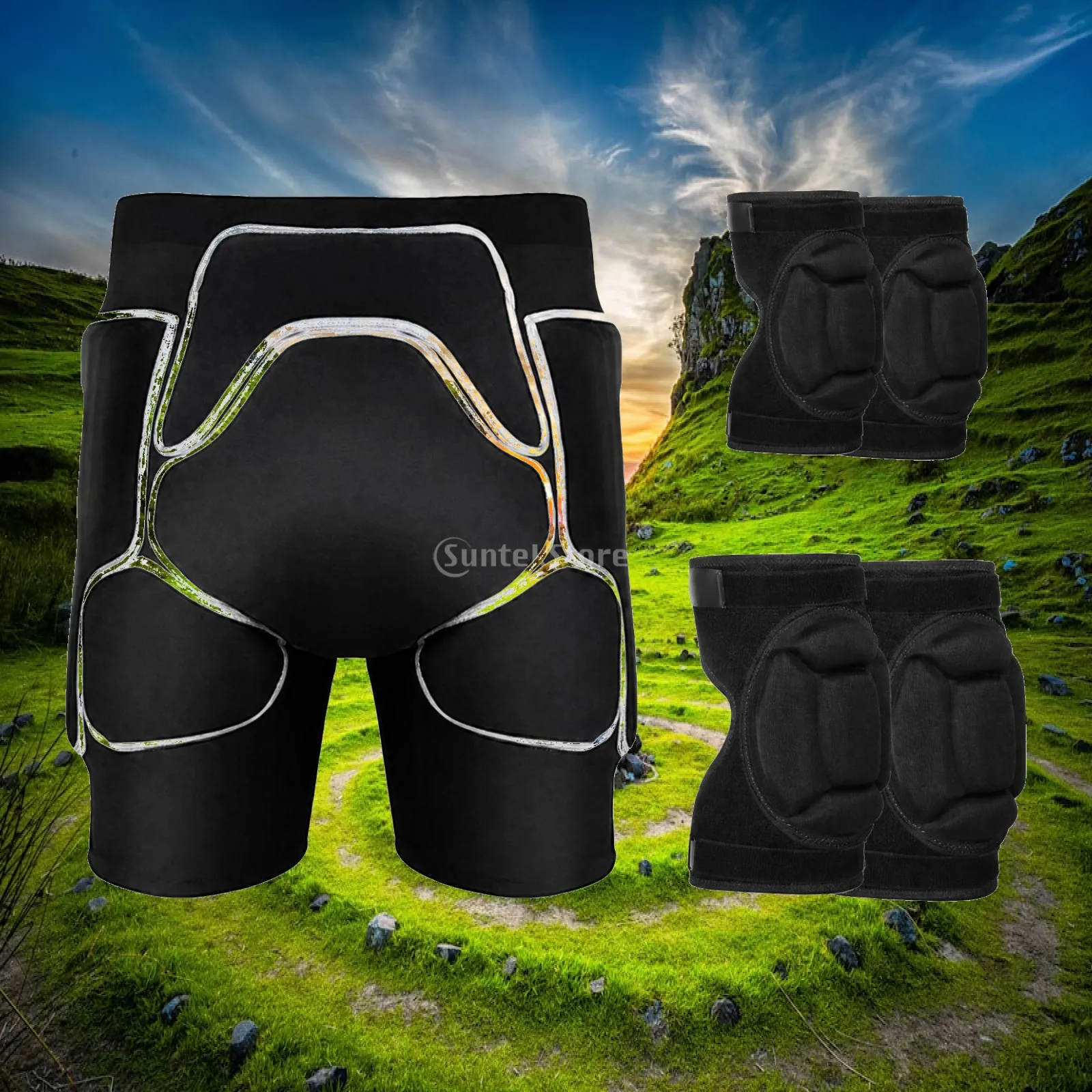 Padded Hip Protection Shorts for Ski and Snowboard with Knee Elbow Pads Shock Absorption Safety Protective Set