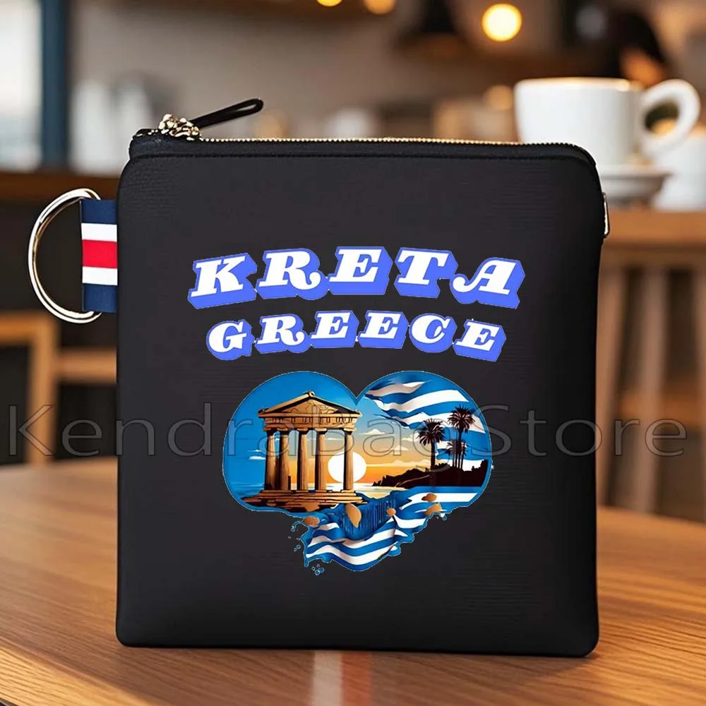 Aesthetic Naxos Crete Greece Santorini Beach Sunset Gifts Black Coin Purse Bag Small Square Key Storage Card Bag Wallet Pouch