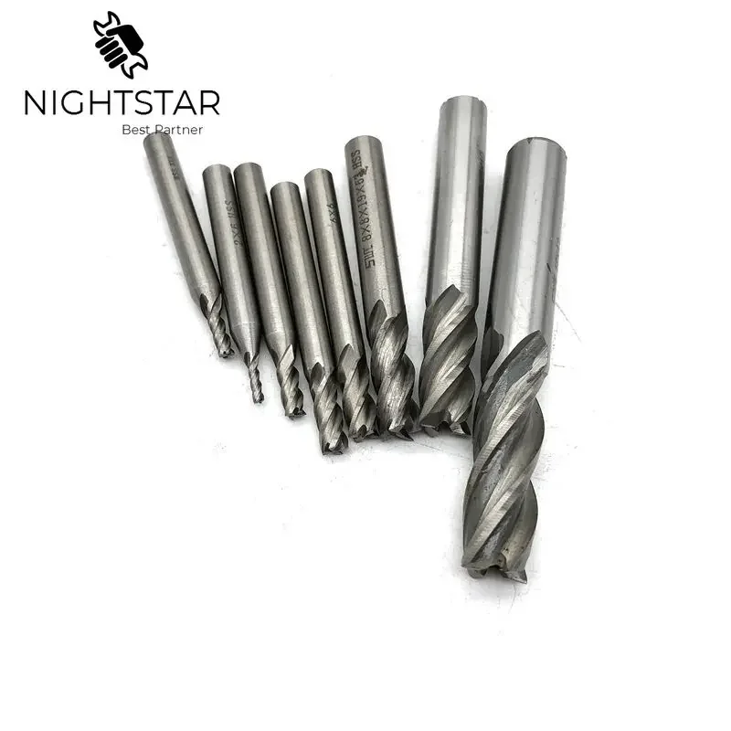 Krachtige 8 stücke HSS Ende Mühle Gerade Schaft 4 Flöte Vhm CNC Fräsen Cutter 2/3/4/5/6/8/10/12mm