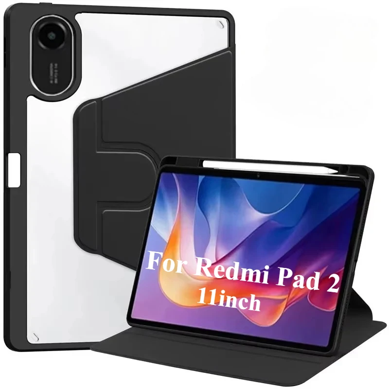 

Чехол для Redmi Pad 2 11 дюймов 2025, вращающаяся на 360 градусов подставка, чехол для смарт-планшета Fundas Shell для RedmiPad 2nd с чехлом-держателем для карандашей