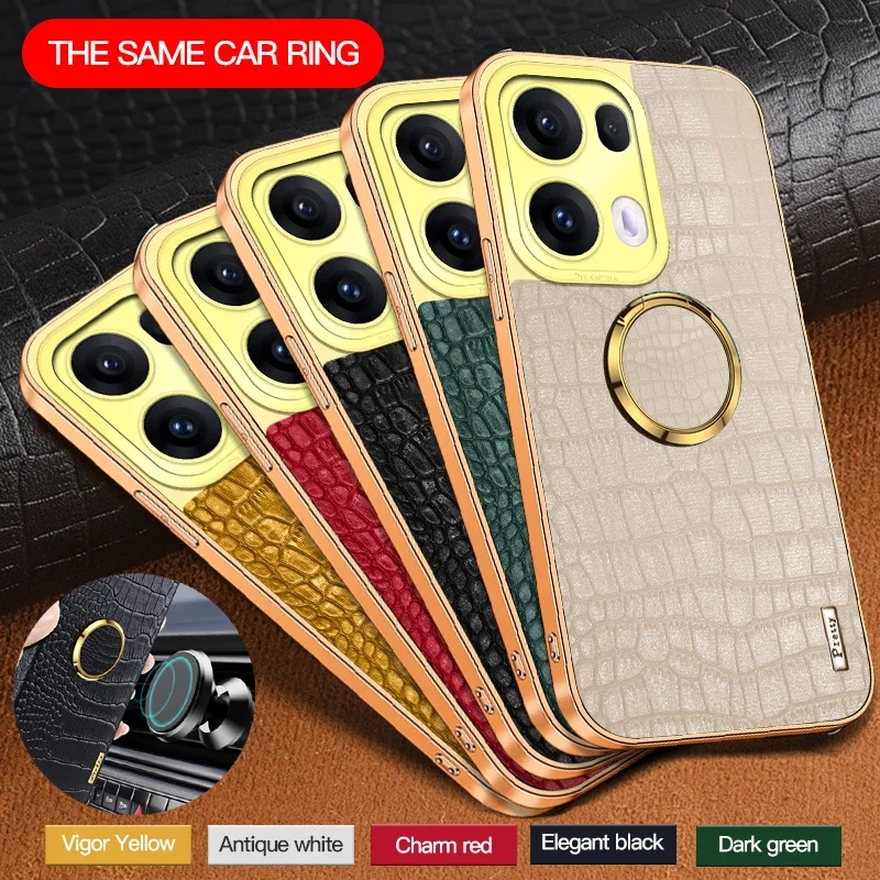 Magnetic Holder Stand Cover Phone Case For OPPO Reno 11A 12 FS 13 10 Pro Plus 5G Silicone Soft Crocodile Texture PU Leather Case