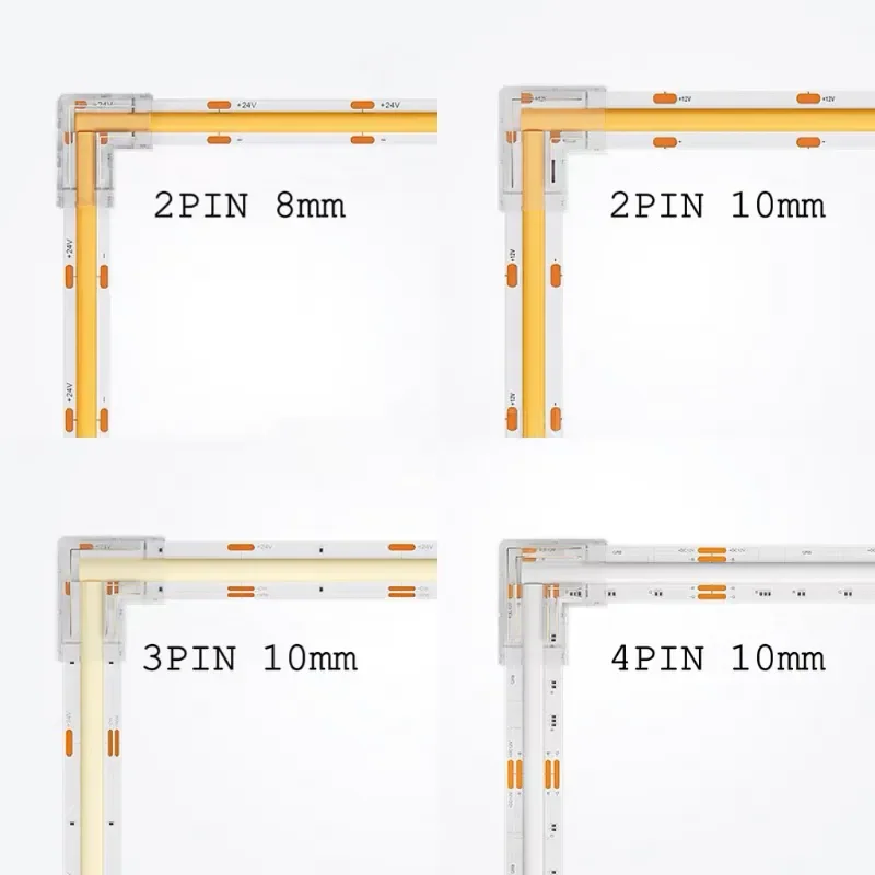 Złącza LED COB 90 stopni L kształt narożnika 5/8/10mm bez lutowania dla ct FCOB RGB diody na wstążce 2/3/4 złącze pinowe pasek do paska