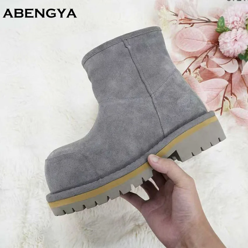 

Hot Sale Winter Fur Shoes Grey Suede Warm Wool Boots Women Platform Short Ankle Boots Designer Casual Snow Boots For Women